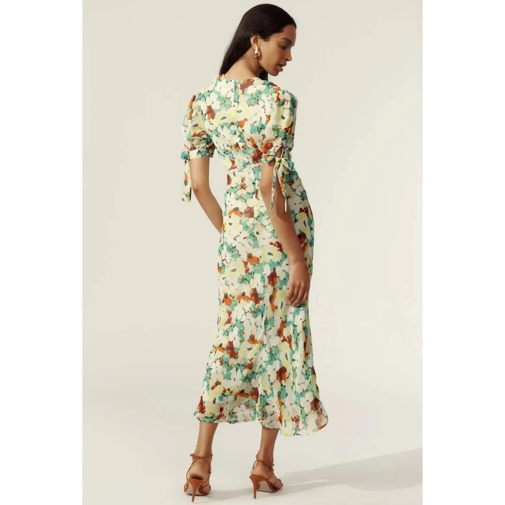 Anthropologie Midi Dress Chiffon Floral Slip Green Sage Multi S NWT Romantic - Picture 3 of 12